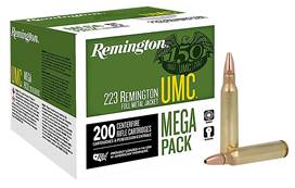 Remington Ammunition 23683 UMC Mega Pack 223 Rem 55 gr Full Metal Jacket 200 Per Box/ 4 Cs